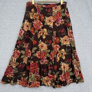 White Stag Vintage Floral Brown Maxi Skirt Sz 8 M Rayon Cottagecore Autumn Fairy